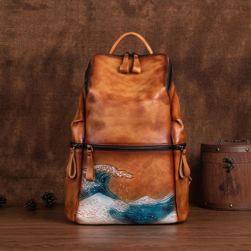 Leather Backpack Vintage - Женский вместительный рюкзак из натуральной кожи,